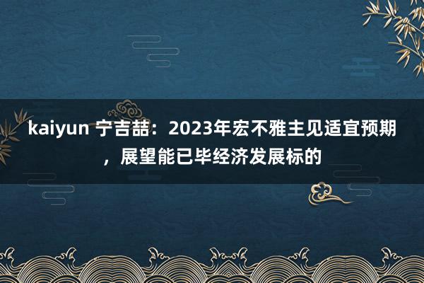 kaiyun 宁吉喆：2023年宏不雅主见适宜预期，展望能已毕经济发展标的